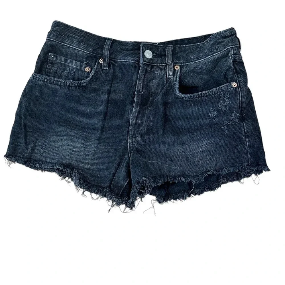 FREE PEOPLE WE THE FREE Distressed Cut Off Black Denim Jean Shorts - 27